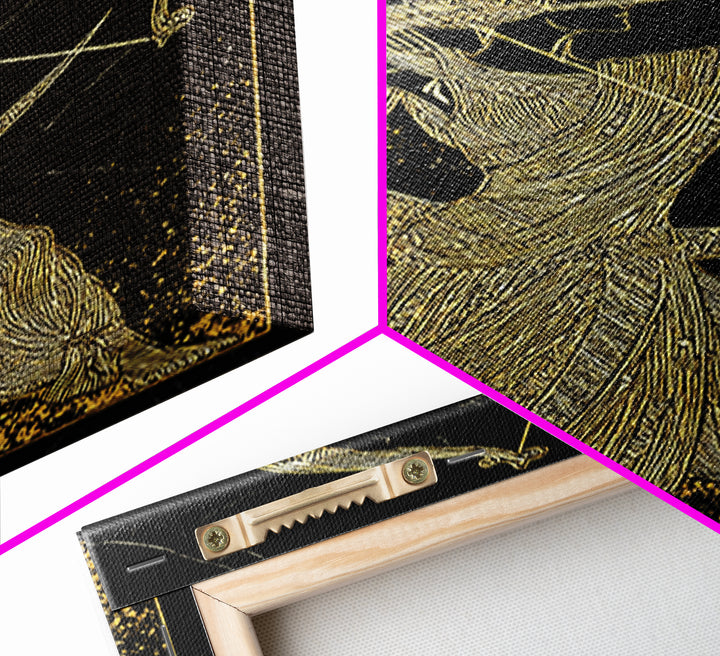 Artemis Lunar Goddess Archery Scene, Canvas Gold Art Print, Real Wood Frame, Mythology Wall Art, Elegant Greek Decor
