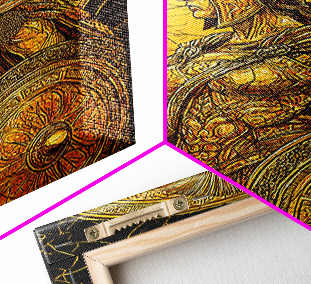 Athena Warrior Goddess With Spear And Shield, Canvas Gold Canvas Print, Real Wood Frame, Greek Myth Wall Art, Strength Decor