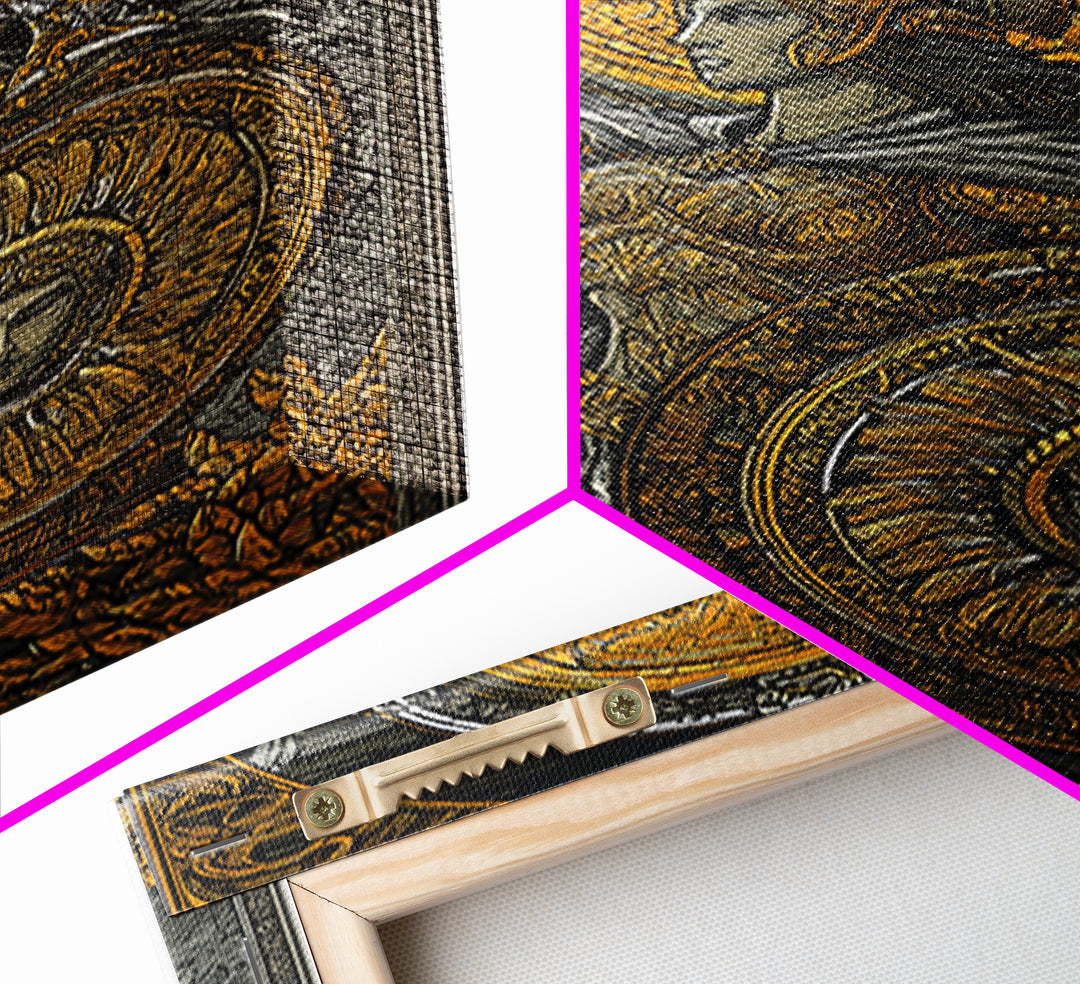 Athena With Owl Wisdom Goddess Art, Canvas Gold Art Print, Real Wood Frame, Greek Mythology Wall Hanging, Protection Decor