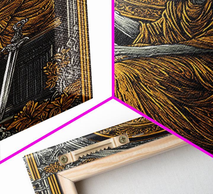 Scholar Reading Ancient Scroll, Canvas Gold Art Print, Roman Inspired Decorative Wall Art, Mythology Style, Real Wood Frame