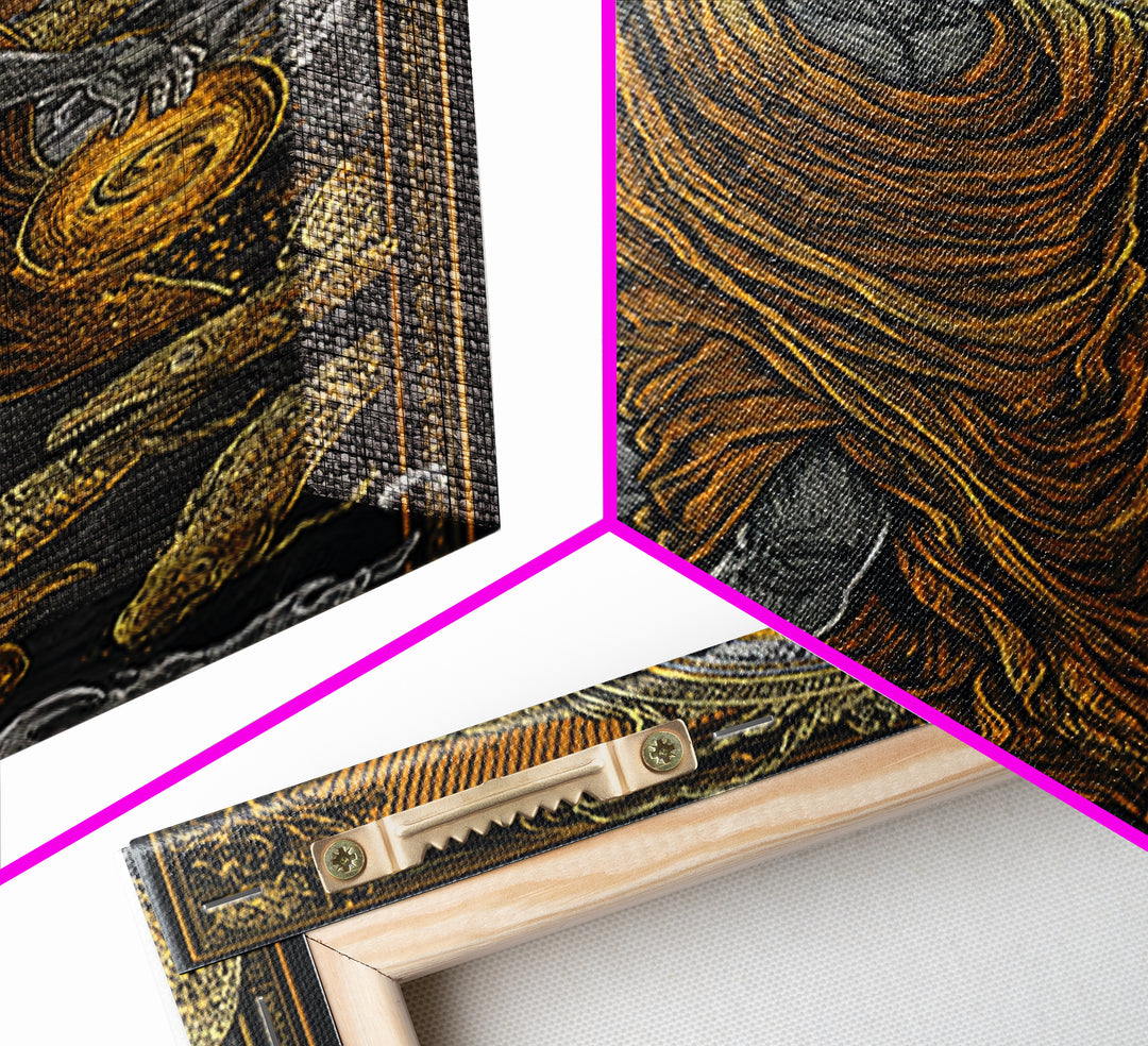 God Of Creation With Ouroboros Serpent, Canvas Gold Canvas Print, Ancient Mythology Decorative Wall Art, Real Wood Frame Artwork