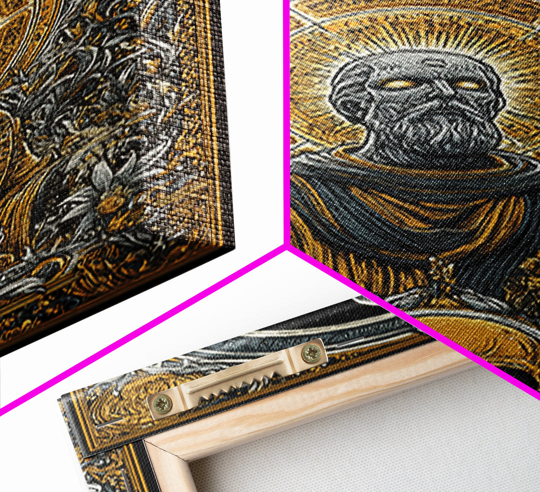 Coeus Canvas Gold Canvas Print, Greek Titan Of Intellect Artwork, Mythology Inspired Wall Art, Real Wood Frame Display