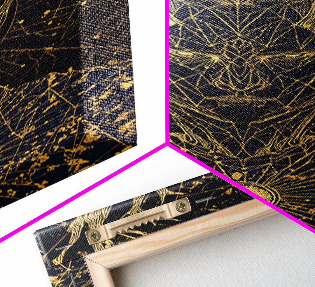 Geometric Antler God Artwork, Canvas Gold Art Print, Mythology Constellation Wall Decor, Cosmic Style, Real Wood Frame