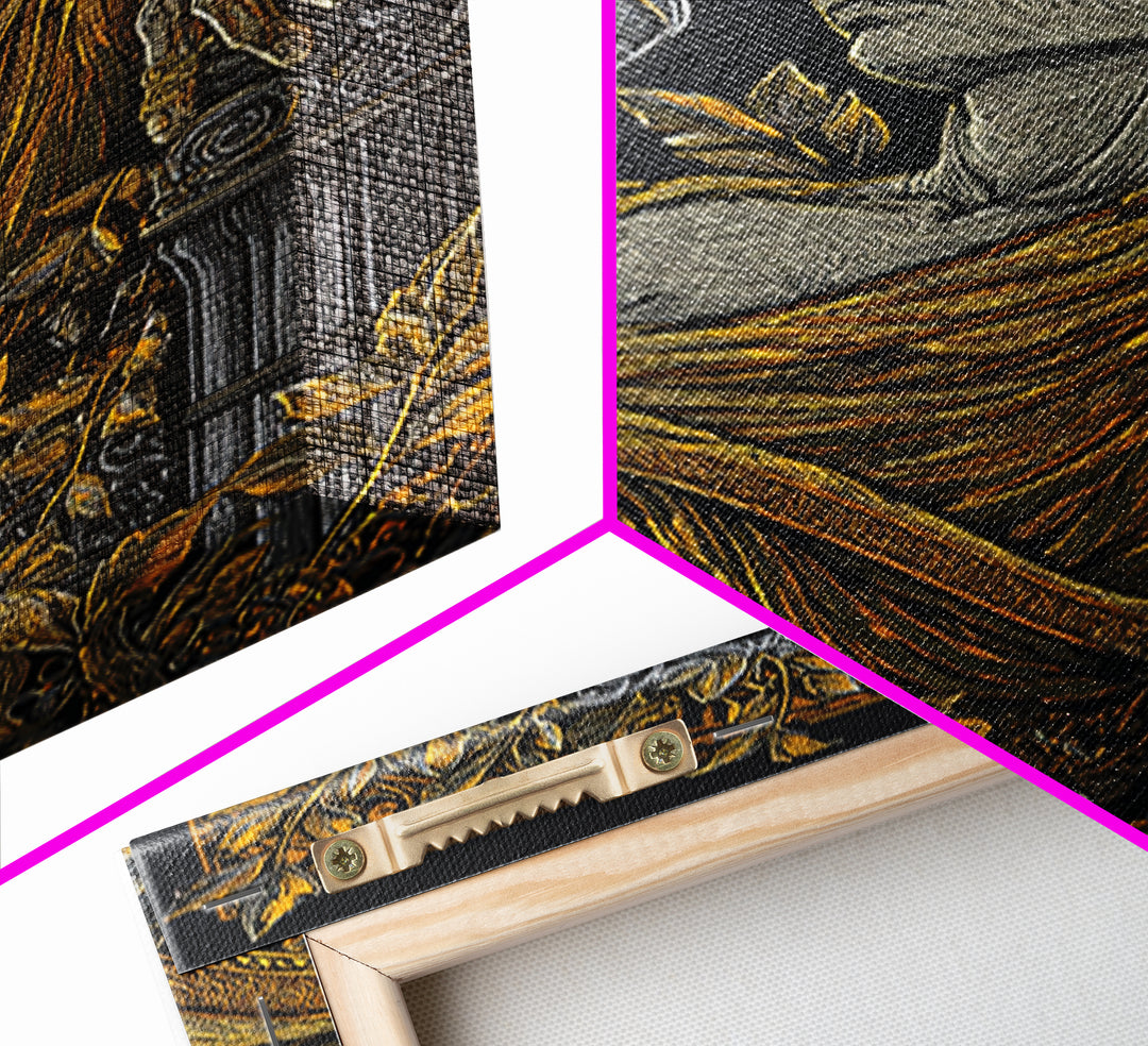 Reclining God With Chalice Artwork, Canvas Gold Art Print, Mythology Inspired Wall Decor, Classical Greek Style, Real Wood Frame