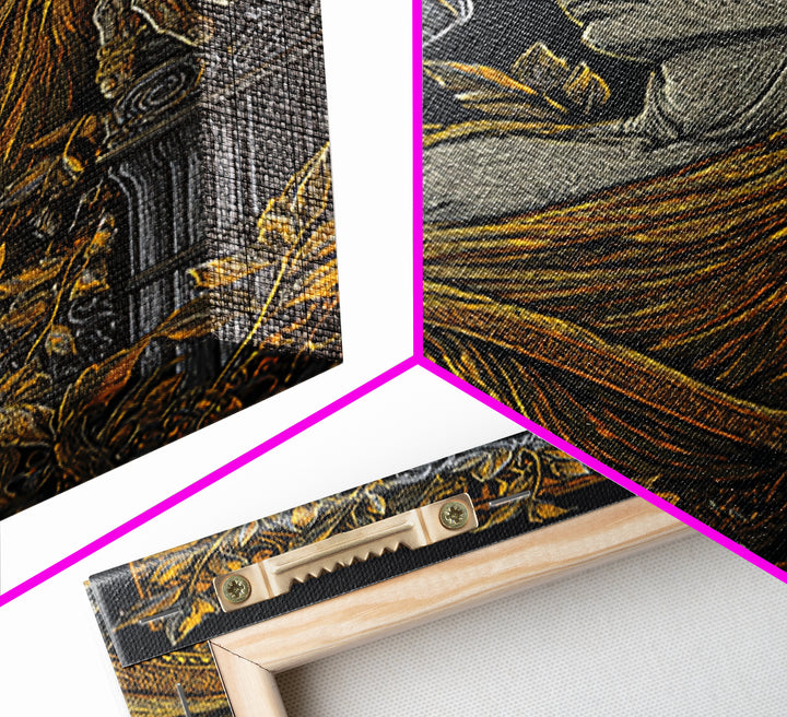 Reclining God With Chalice Artwork, Canvas Gold Art Print, Mythology Inspired Wall Decor, Classical Greek Style, Real Wood Frame