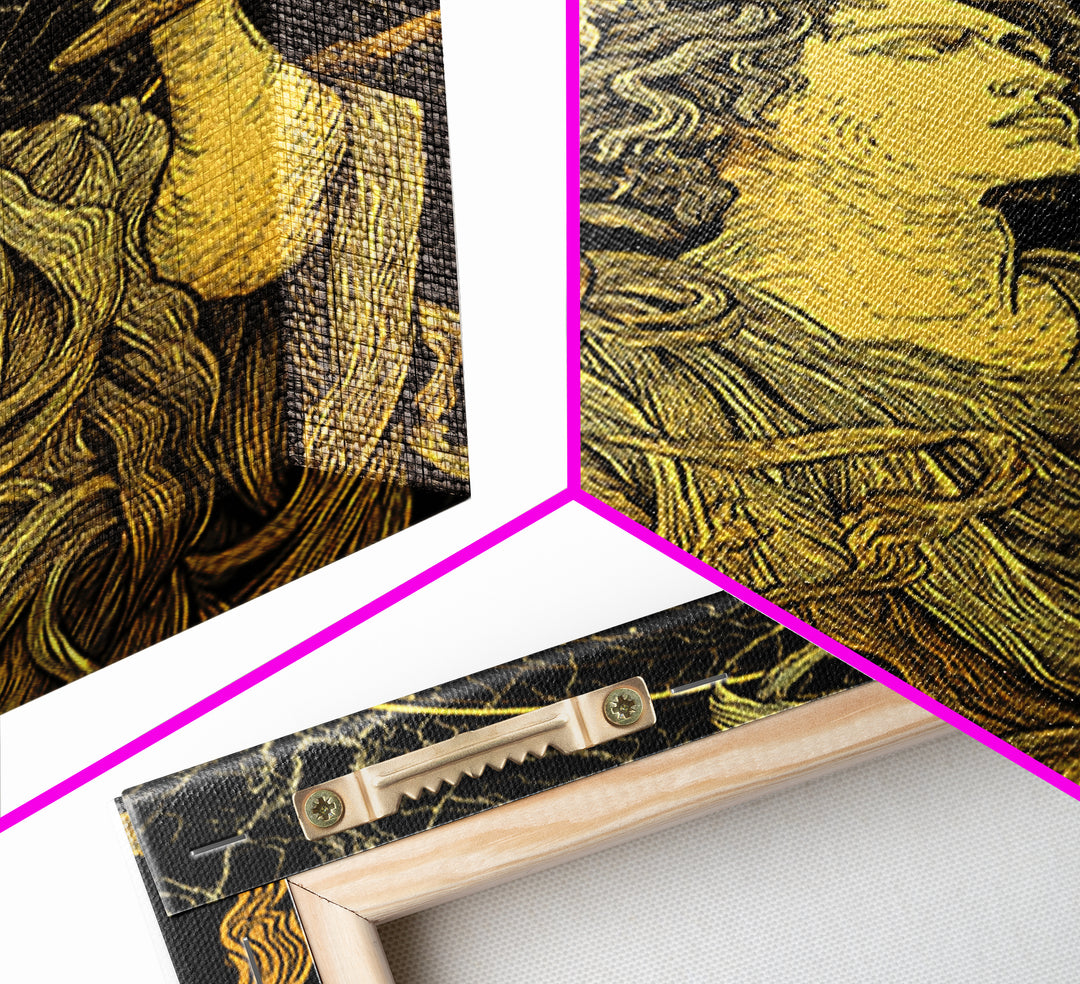 Dionysus With Chalice Canvas Gold Canvas Print, Ancient Greek God Art, Mythology Home Decor With Real Wood Frame