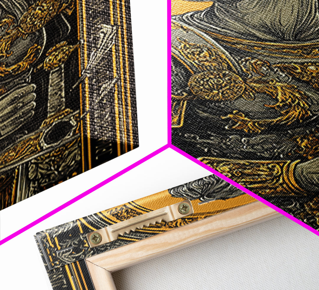 Roman General Portrait Canvas Gold Canvas Print, Ancient Warrior Wall Art, Regal Classical Decor With Real Wood Frame