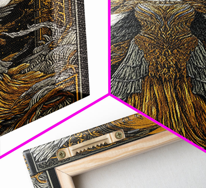 Mythical Winged Goddess Canvas Gold Canvas Print, Fantasy Divine Woman Art, Ethereal Luxury Decor With Real Wood Frame