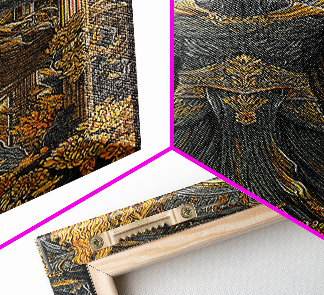 Hades Underworld Canvas Gold Canvas Print, Greek God Of The Dead Wall Art, Dark Mythology Decor With Real Wood Frame