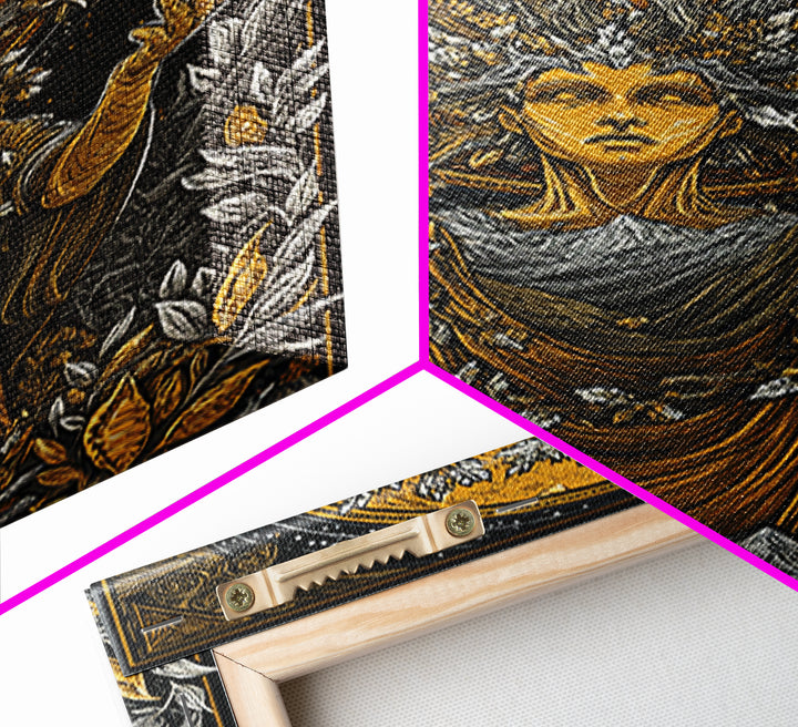 Gaia Mother Earth Canvas Gold Canvas Print, Greek Goddess Wall Art, Divine Nature Decorative Art, Real Wood Frame
