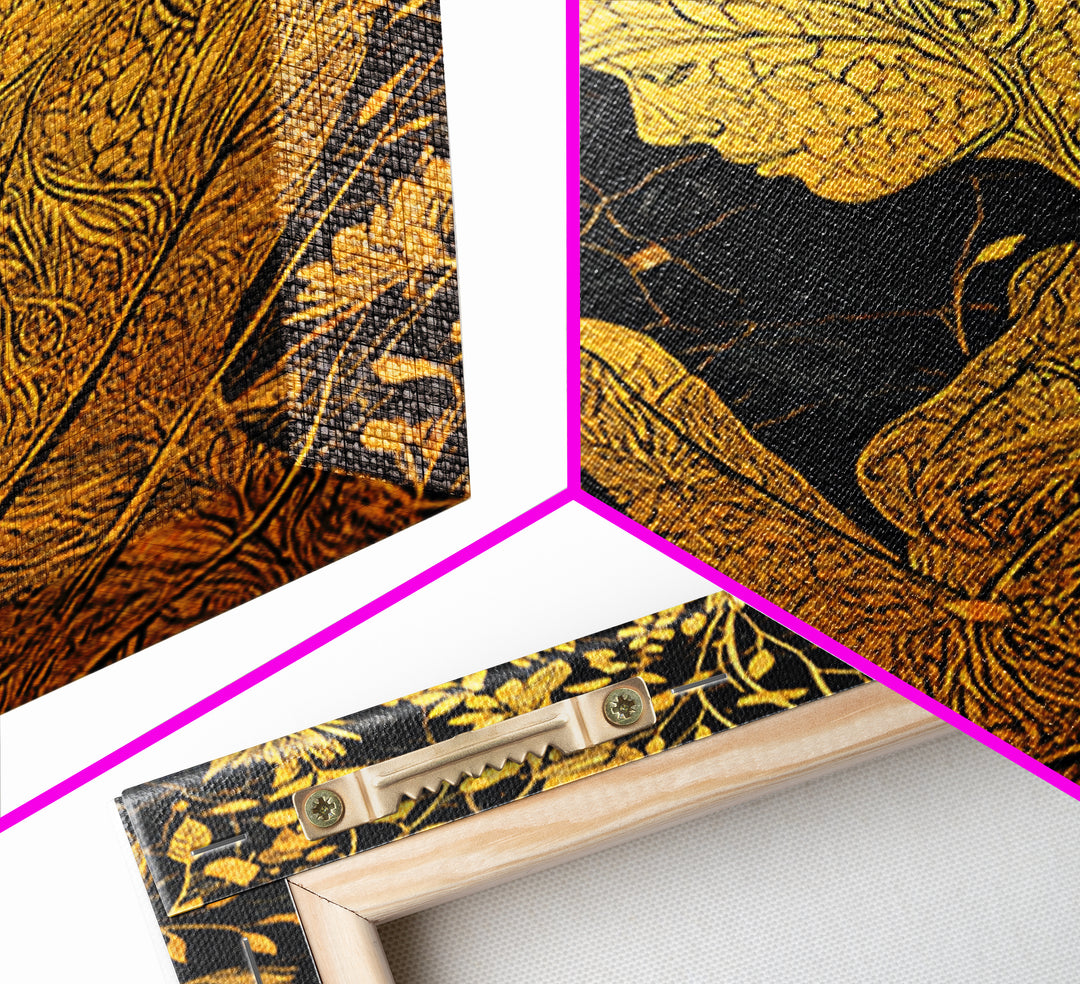 Floral Spirit Goddess Canvas Gold Canvas Print, Botanical Mythological Wall Art, Feminine Divine Decor, Real Wood Frame