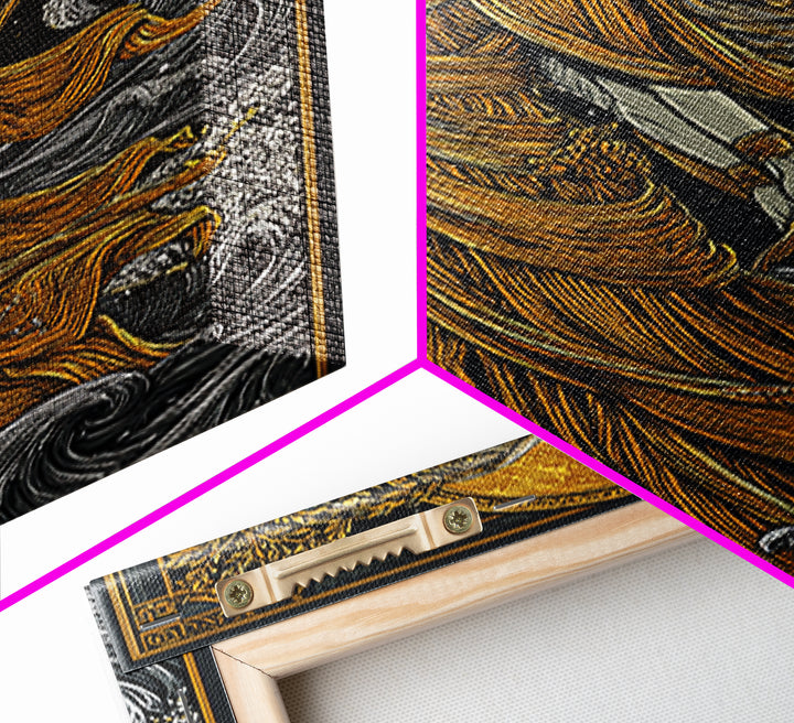 Moonlit Goddess Canvas Gold Canvas Print, Flowing Mythology Wall Art, Timeless Greek Fantasy Decor, Real Wood Frame