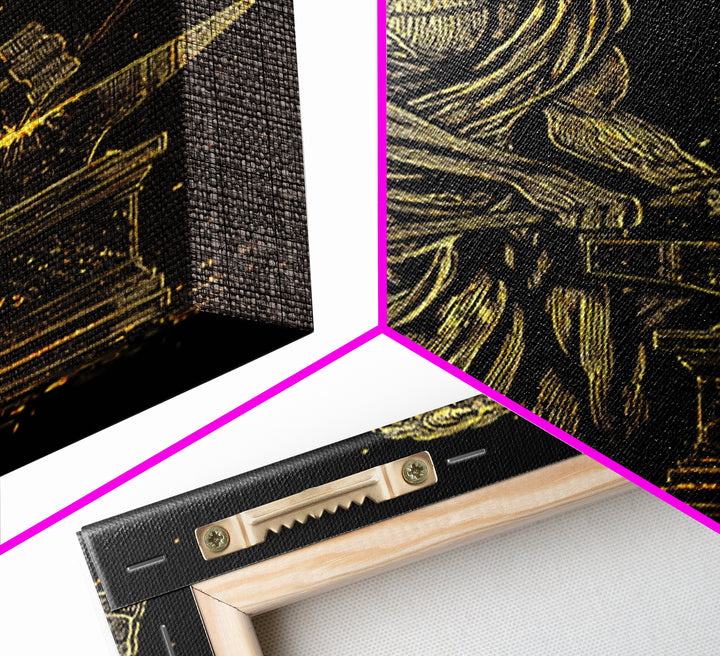 Hephaestus At Forge Canvas Gold Canvas Print, Greek God Blacksmith Art, Strong Mythology Wall Decor, Real Wood Frame