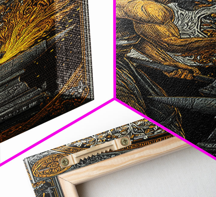 Mythical Forge Master Canvas Gold Canvas Print, Ancient Greek Hephaestus Art, Dramatic Mythology Wall Decor, Real Wood Frame