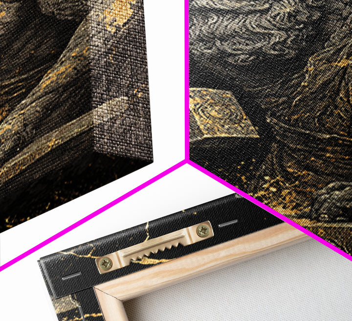 Greek God At Anvil Canvas Gold Canvas Print, Mythological Hephaestus Art, Classic Blacksmith Wall Decor, Real Wood Frame