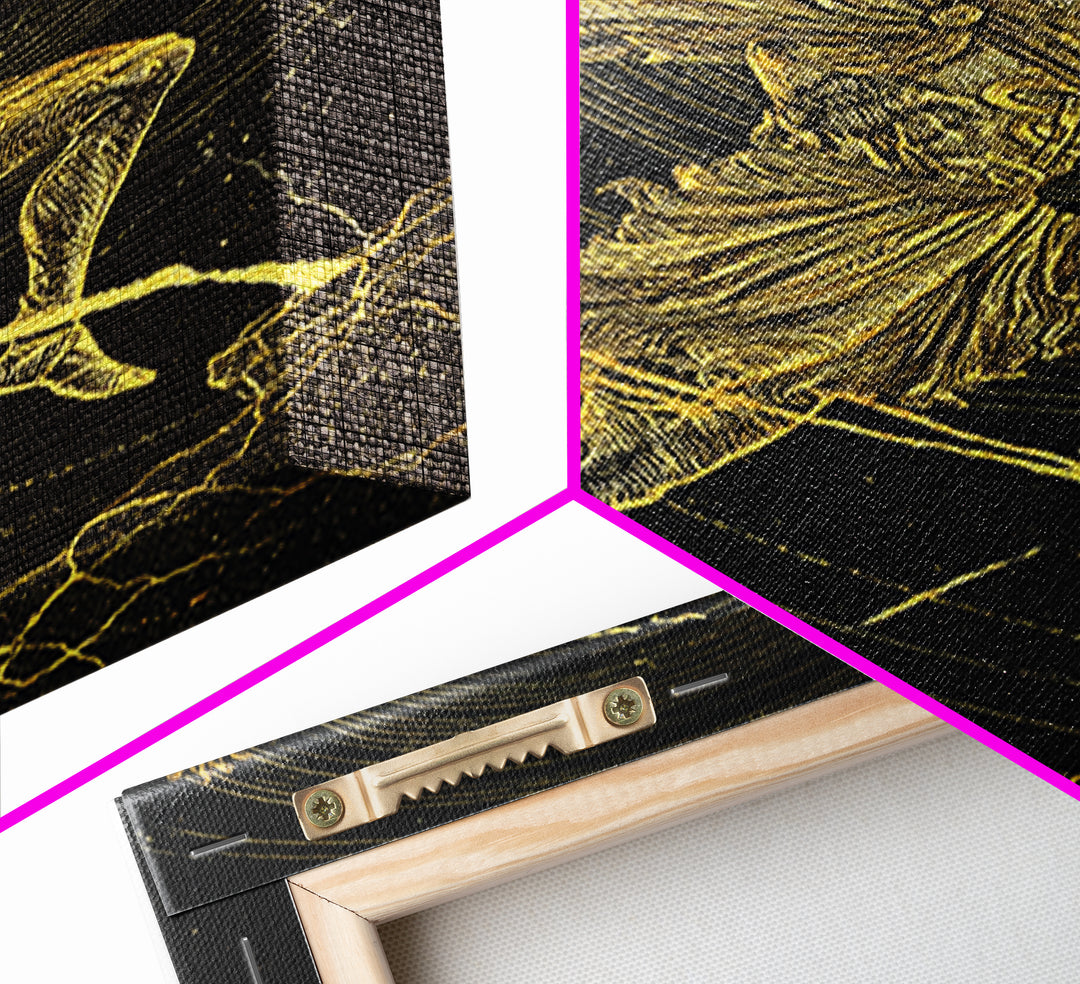 Hermes Running With Caduceus Canvas Gold Canvas Print, Greek God Art, Mythology Wall Decor, Luxury Wood Framed Print