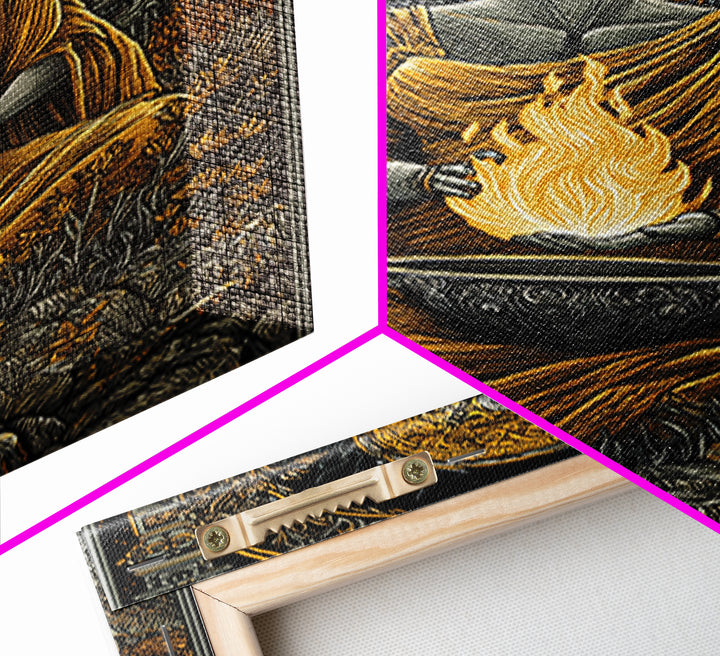 Hestia Goddess Of The Hearth Canvas Gold Canvas Print, Divine Fire Wall Art, Mythology Inspired Decor, Wood Frame Print