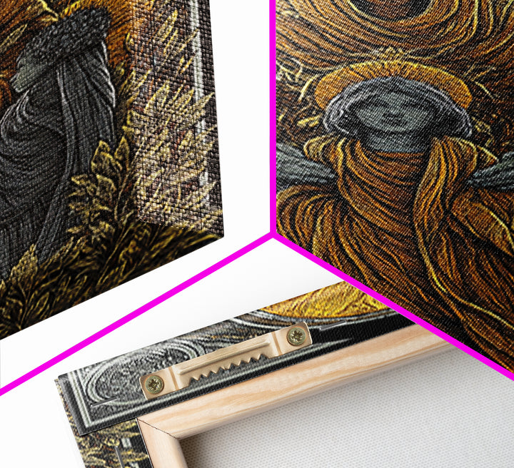 Hestia Goddess Of Hearth And Flame, Mythology Divine Art, Canvas Gold Canvas Print, Greek Wall Decor, Real Wood Frame