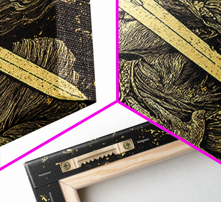 Canvas Gold Canvas Print, Goddess With Sword Art, Greek Mythology Warrior Wall Decor, Divine Strength Artwork, Real Wood Frame