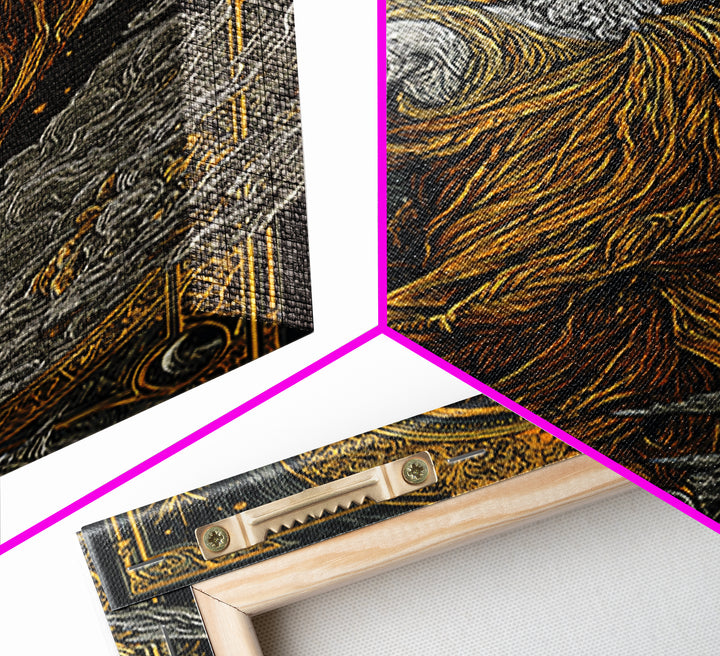 Canvas Gold Canvas Print, Ancient God Ascension Art, Mythology Divine Figure Wall Decor, Celestial Power Artwork, Real Wood Frame