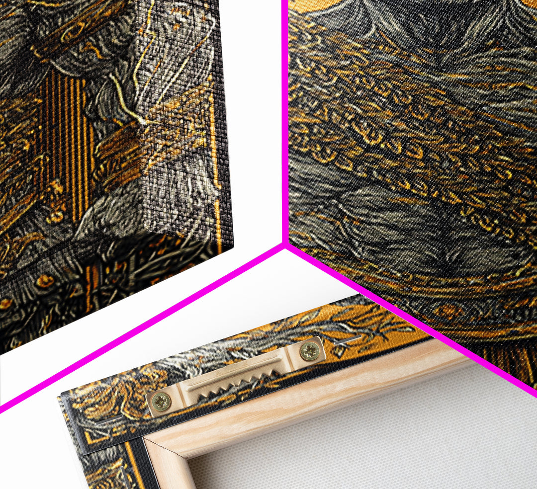 Roman Warrior Canvas Gold Canvas Print, Ancient Strength Wall Art, Mythology Inspired Decor, Luxury Home Accent, Real Wood Frame