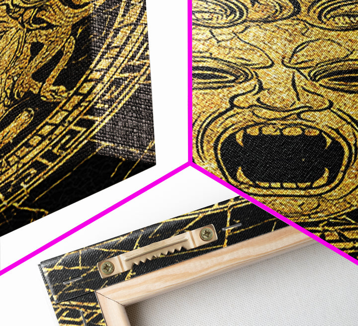 Medusa Head Canvas Gold Canvas Print, Mythology Wall Art, Snake Hair Monster Decor, Greek Legend Artwork, Real Wood Frame