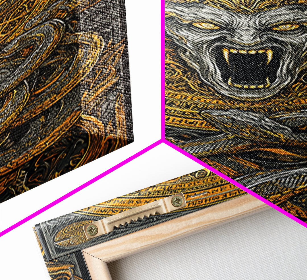 Medusa Serpent Canvas Gold Canvas Print, Mythology Wall Art, Fierce Gorgon Decor, Greek Goddess Inspired Artwork, Real Wood Frame