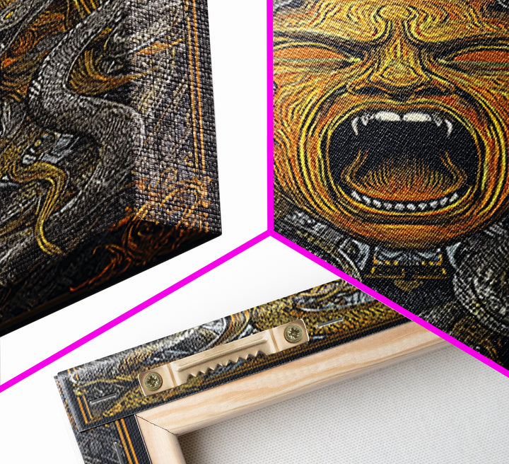 Medusa Snakes Canvas Gold Canvas Print, Mythology Wall Art, Fierce Gorgon Decor, Ancient Greek Inspired Artwork, Real Wood Frame