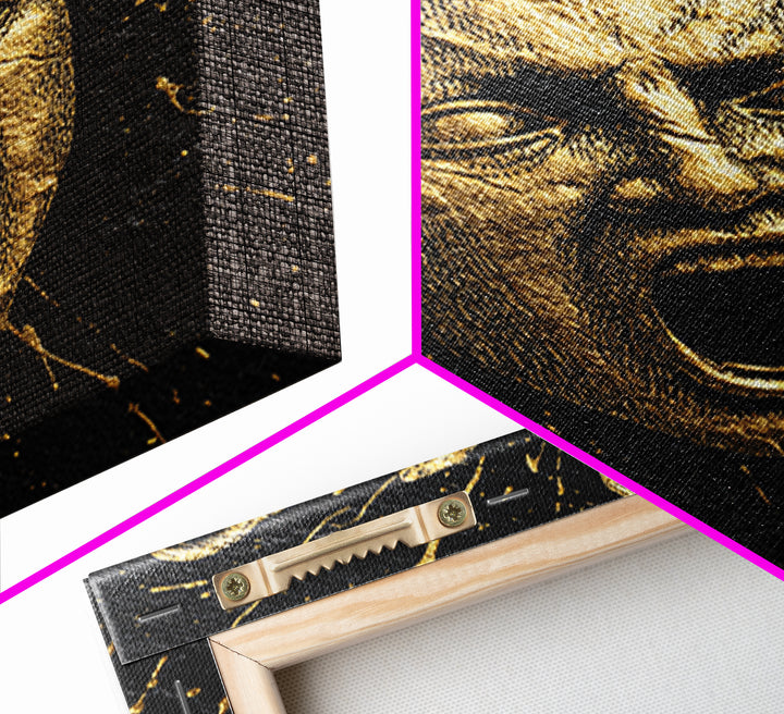 Medusa Face Canvas Gold Canvas Print, Mythology Wall Art, Serpent Haired Gorgon Decor, Dark Fantasy Greek Artwork, Real Wood Frame