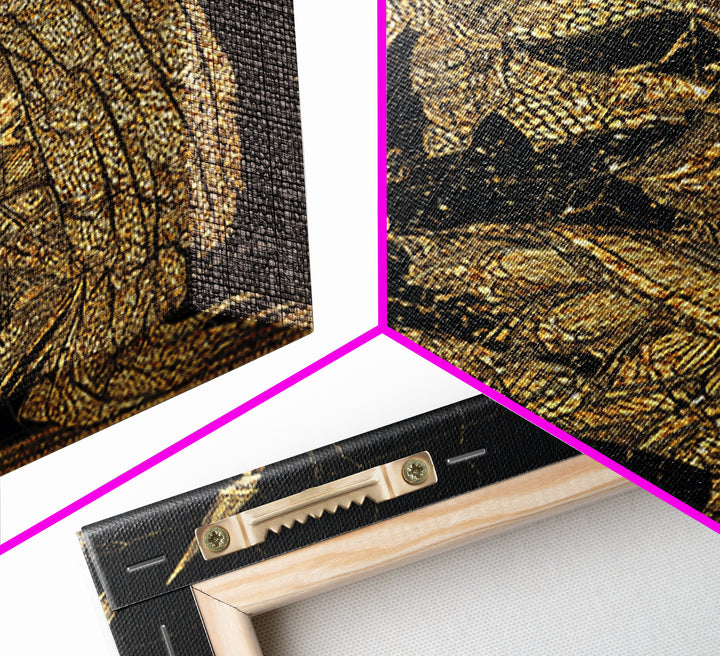 Snake Goddess Medusa Canvas Gold Canvas Print, Mythology Wall Art, Serpent Monster Artwork, Ancient Fantasy Decor Real Wood Frame