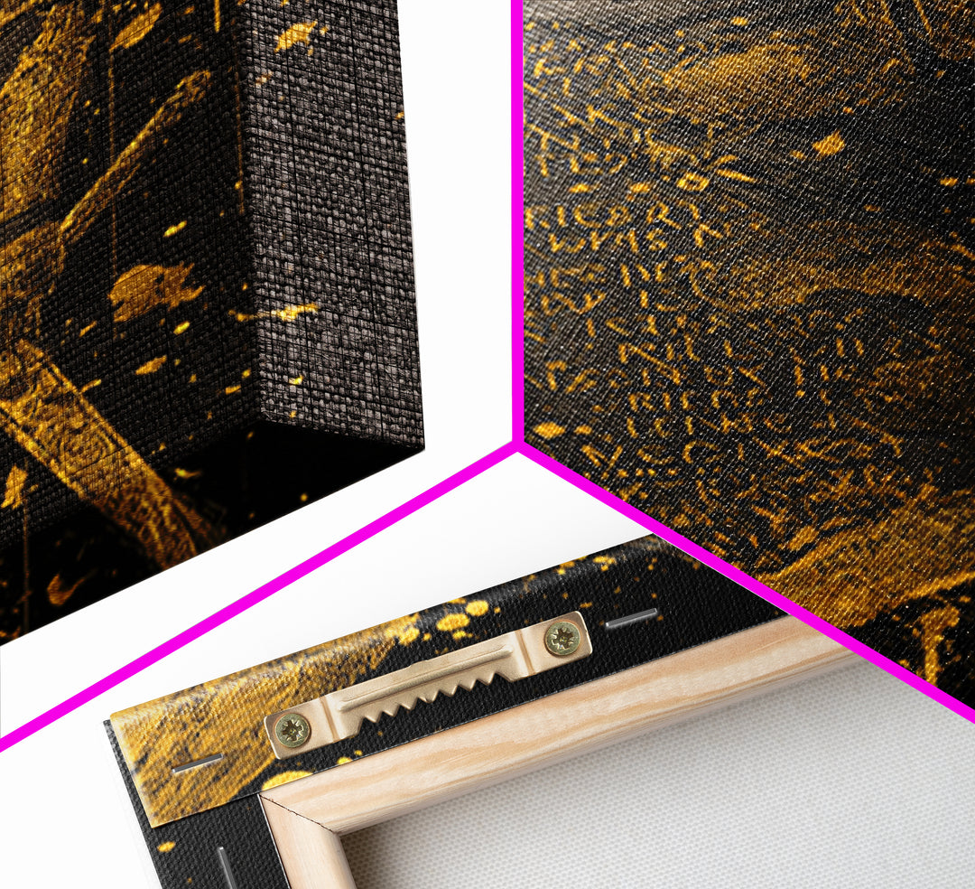 Medusa Serpent Head Canvas Gold Canvas Print, Classical Myth Wall Art, Ancient Monster Artwork, Legendary Creature Decor Wood Frame