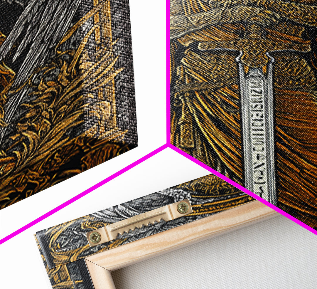 Medusa Gorgon Canvas Gold Canvas Print, Ancient Mythology Wall Art, Serpent Goddess Artwork, Legendary Fantasy Decor Real Wood Frame