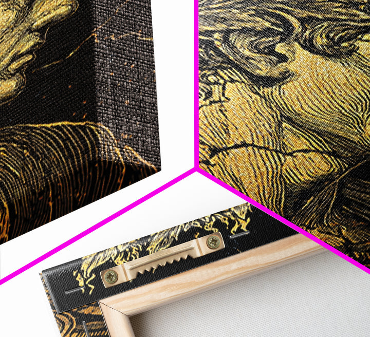Mythical Goddess Canvas Gold Canvas Print, Ancient Fantasy Wall Art, Mystical Woman With Symbols, Mythology Inspired Real Wood Frame