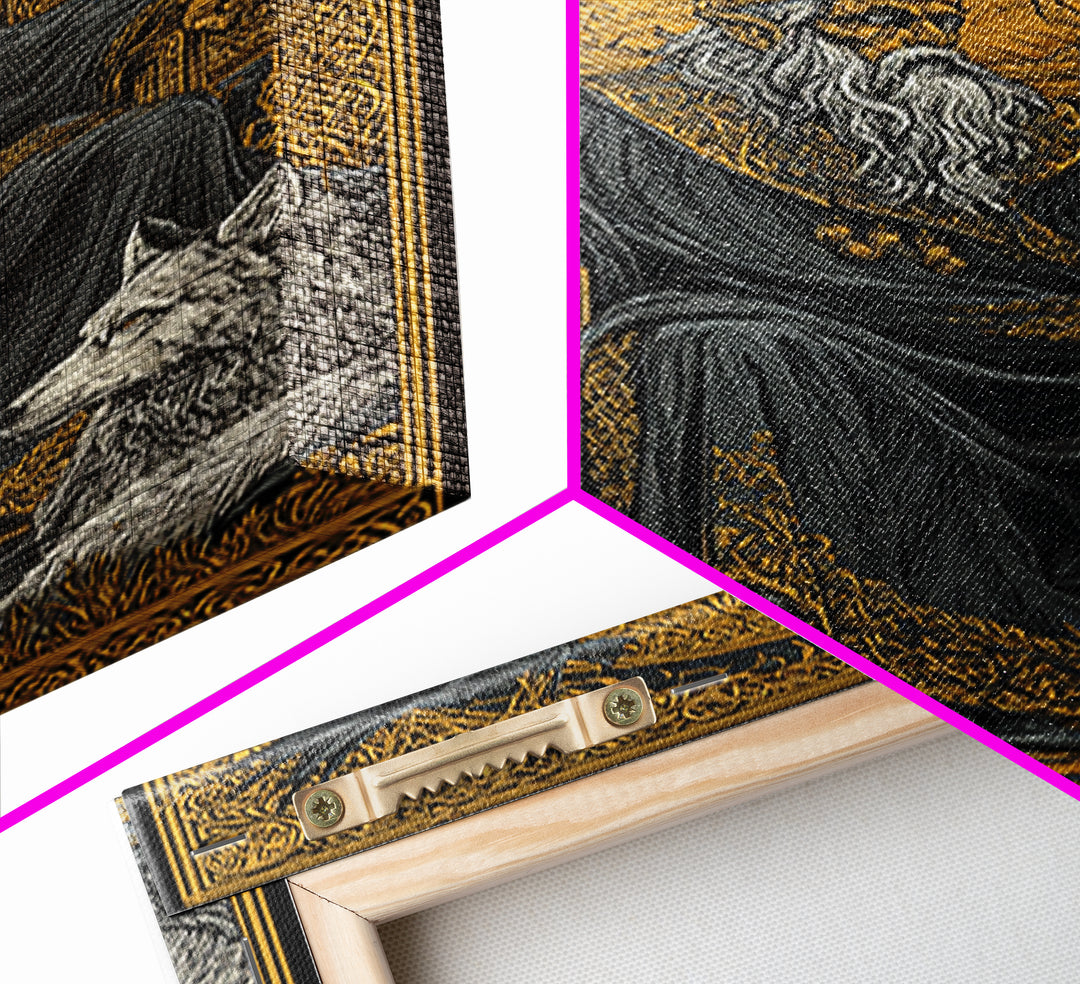 Odin Allfather Canvas Gold Canvas Print, Viking Mythology Wall Art, Real Wood Frame, Norse Legend Inspired Decor For Home