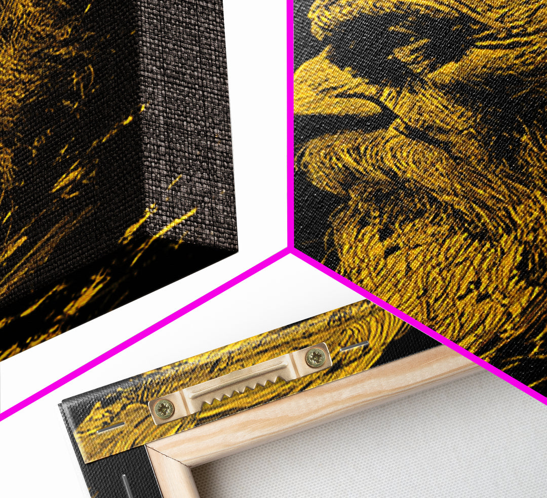 Canvas Gold Canvas Print, Abstract Face Art, Luxury Modern Wall Decor, Surreal Lips Artwork, Real Wood Frame Home Art