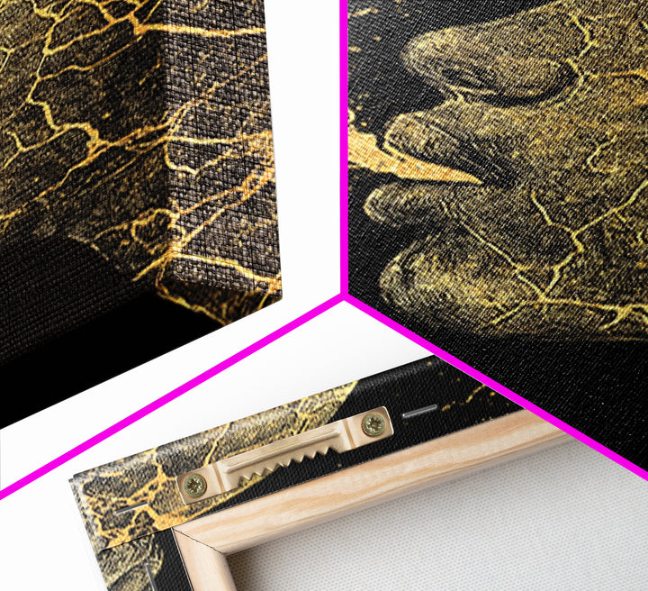 Mystical Goddess Face Exhaling Spirit, Surreal Mythology, Canvas Gold Canvas Print, Spiritual Wall Art, Real Wood Frame, Dreamlike