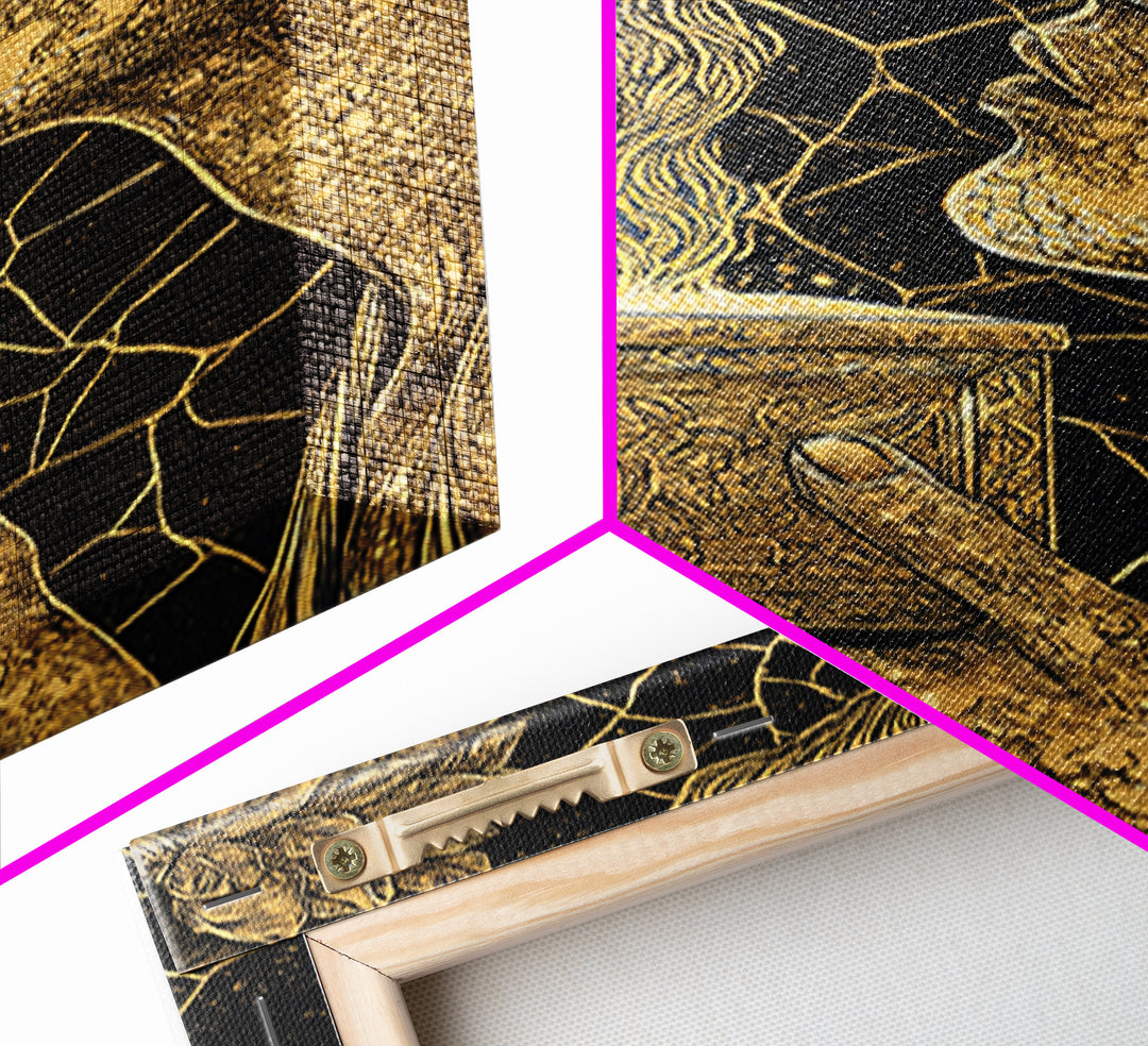 Pandora Opening Mythical Box, Surreal Greek Goddess Design, Canvas Gold Canvas Print, Mythological Wall Art, Real Wood Frame, Enchanting