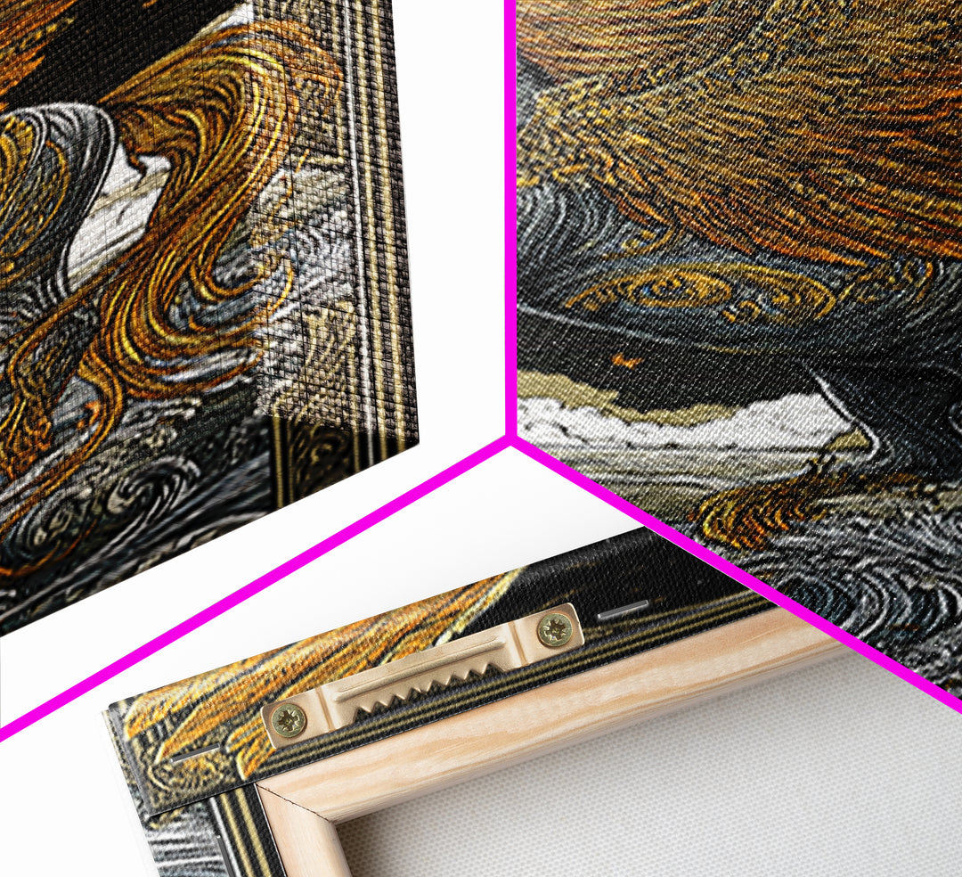 Winged Pegasus Canvas Gold Canvas Print, Mythology Wall Art, Luxury Equine Artwork, Real Wood Framed Mythical Decor