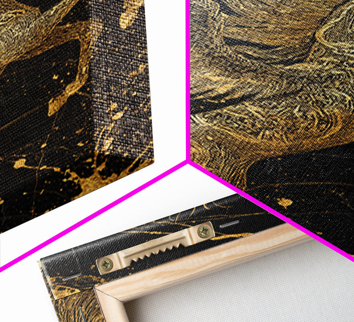 Abstract Pegasus Canvas Gold Art, Mythology Wall Print, Unique Equine Design, Real Wood Framed Modern Mythical Artwork