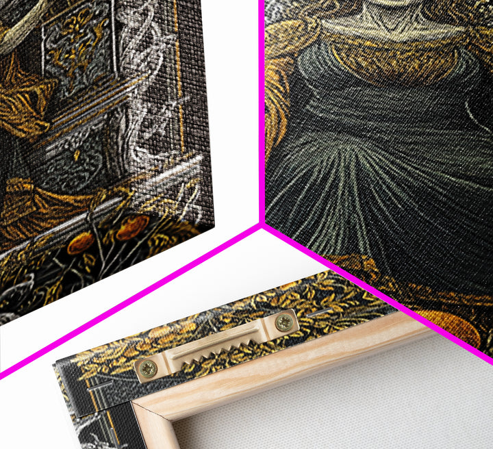 Seated Persephone Canvas Gold Canvas Print, Goddess Of Fertility Wall Art, Mythological Decor, Real Wood Framed Artwork