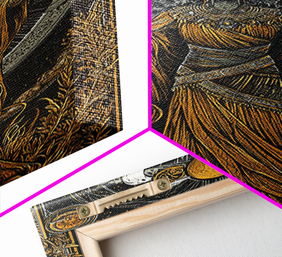 Selene Canvas Gold Canvas Print, Moon Goddess Art, Real Wood Frame, Mythology Wall Decor, Celestial Luxury Artwork