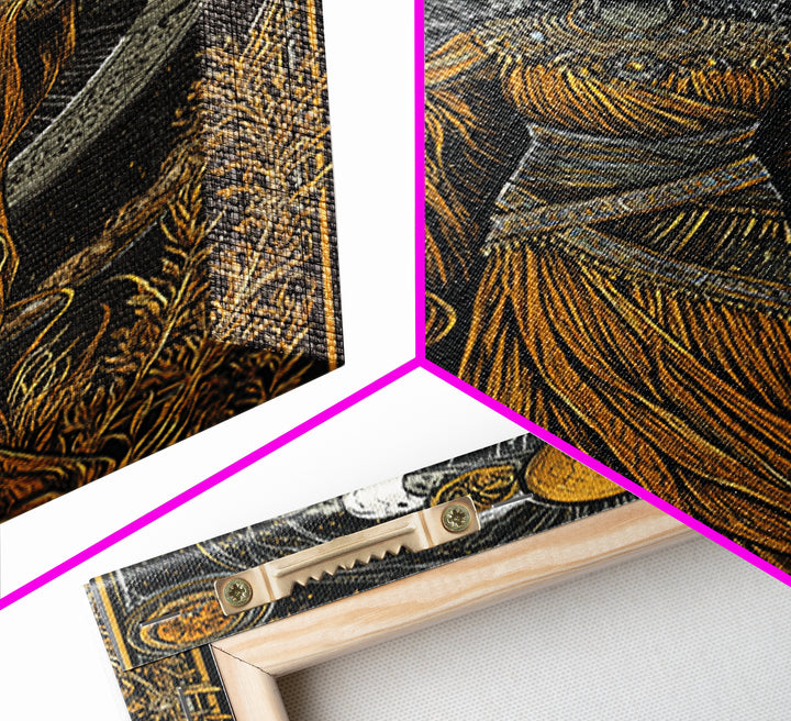 Selene Canvas Gold Canvas Print, Moon Goddess Art, Real Wood Frame, Mythology Wall Decor, Celestial Luxury Artwork