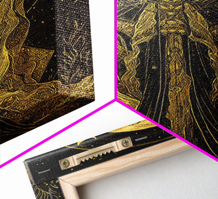 Hecate Canvas Gold Canvas Print, Goddess Of Magic Art, Real Wood Frame, Mythology Wall Decor, Ancient Luxury Artwork