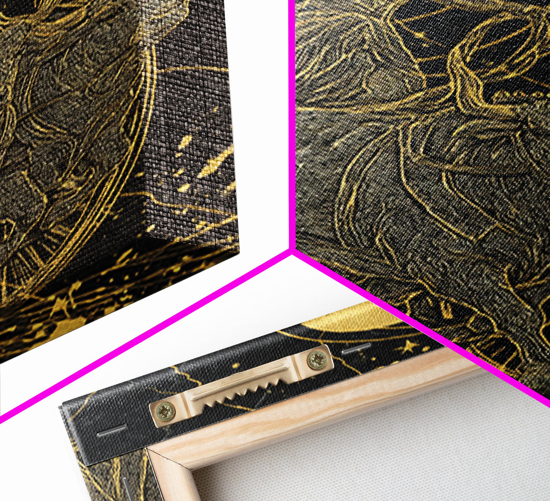 Selene Chariot Canvas Gold Canvas Print, Moon Goddess Art, Real Wood Frame, Mythology Decor, Celestial Canvas Artwork