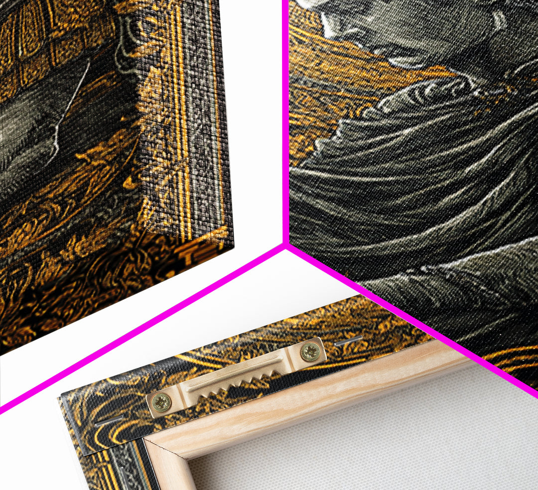 Divine Warrior Canvas Gold Canvas Print, Mythology Wall Art, Ancient Roman Decor, Historical Art Style, Elegant Framed Print