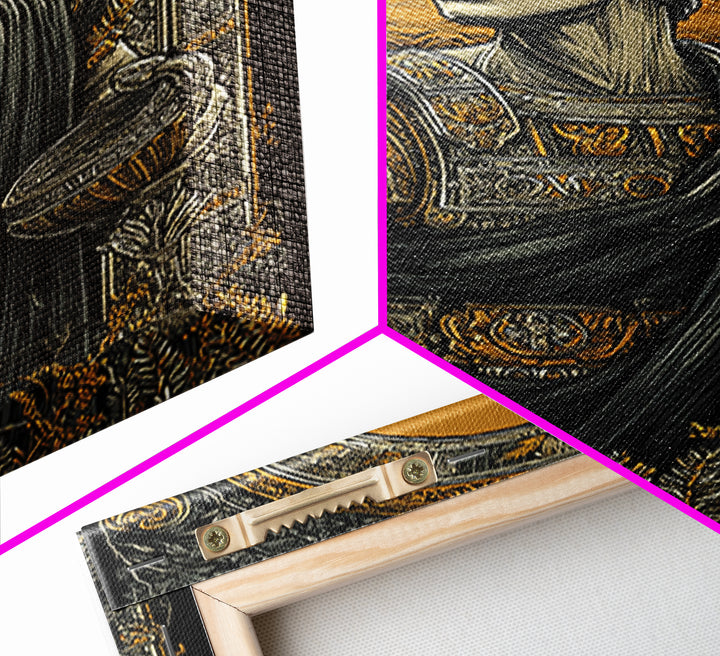 Imperial Roman Canvas Gold Canvas Print, Regal Warrior Wall Art, Historical Luxury Decor, Ancient Hero Artwork, Real Wood Frame