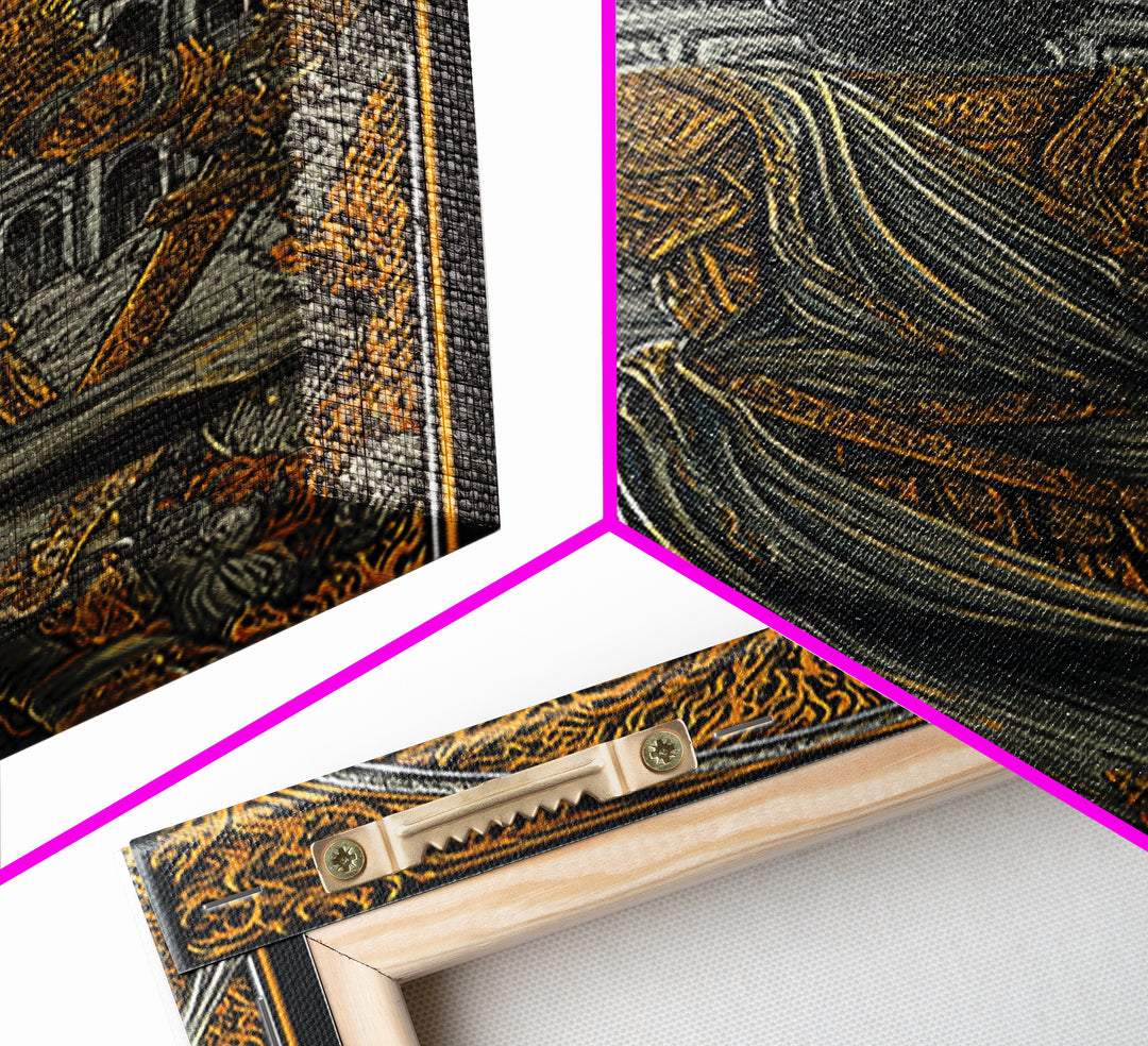 Ancient Rome Canvas Gold Canvas Print, Gladiator Wall Art, Myth Inspired Luxury Home Decor, Classical Warrior Artwork, Wood Frame