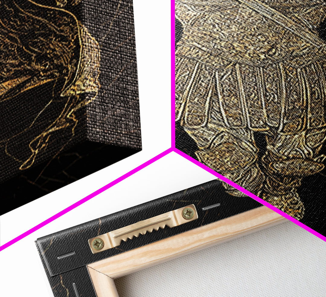 Heroic Roman Canvas Gold Canvas Print, Ancient Warrior Wall Art, Luxury Mythology Decor, Historical Emperor Artwork, Real Wood Frame