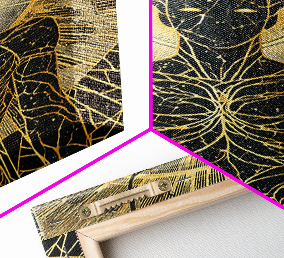 Mythic Antlered Deity, Canvas Gold Canvas Print, Cosmic Inspired Wall Art, Real Wood Frame For Elegant Decor