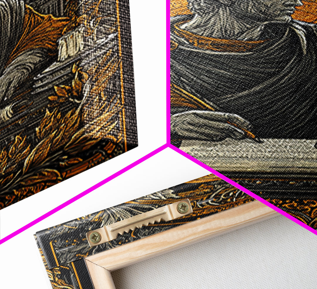 Roman Writer Canvas Gold Canvas Print, Ancient Scholar Wall Art, Mythology Decor, Luxury Canvas Artwork, Real Wood Frame